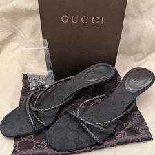 Gucci by Tom Ford Black Monogrammed Kitten Heel Mules circa 2002