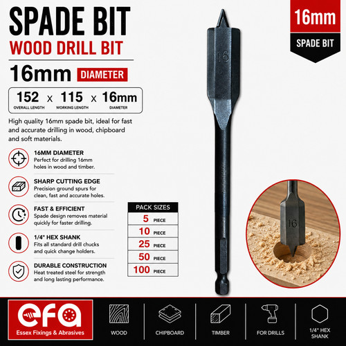 16mm flat wood spade - 16mm, drill