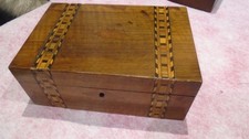 ANTIQUE MAHOGANY WOOD INLAID DESK TOP WRITING BOX  OR SEWING BOX  WITH TRAY