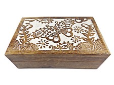 Wooden Jewellery Box Butterfly Design Lidded Case Medium Rectangle Handmade