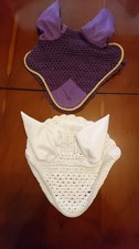 2 Horse Ear Bonnet Fly Veil Hood Cotton Crochet Net Mask Hood Fancy Equestrian 