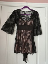 Beautiful Nougat London Black Lace And Gold Satin Top Size 10-12