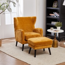 Velvet Occasional Accent Armchair Footstool Modern Shell Back Lounge Chair Sofa