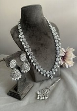 Imitation Silver Polki Necklace Pakistani Long Rani Haar Indian Long Necklace