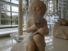 Bisque Putti Child Writing In White Porcelain From Villenauxe After Canova Fab