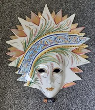Vintage Very Large Venetian Ceramic Wall Mask Hand painted  Size 17 x 15 Inch