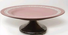 WEDGWOOD JASPERWARE PINK/SILVER PLATED  ROUND PLATE / DISH 16.5 DIAMETER VINTAGE