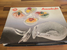 Vintage Boxed German San Marco Frosted Glass Avocado Dishes X 4