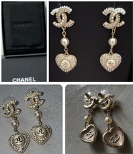 ❤️ Chanel Heart Pearl Gem Embellished Drop Large Earrings CC Gold Finish ? Xmas