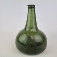 Antique 18thC Green Glass Onion Bottle 19cm High