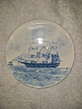 Two Oxney Green Nautical Sailing Ships Blue Dinner plates 11 2/4" 