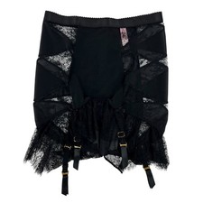 AGENT PROVOCATEUR Black Mesh & Lace Suspender Mini Girdle Skirt Sz 3 M