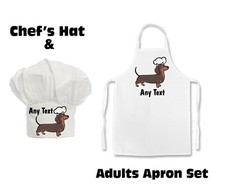 ADULTS PERSONALISED Sausage Dog Chef Print Adults Chefs Hat / Apron Set Xmas