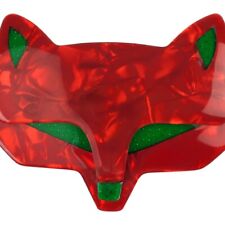 LEA STEIN Brooch Fox Wolf Head In Marbled Red And Green Acetate Paris France
