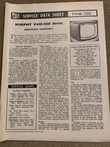 Murphy v410 v420 radio - v420, tv