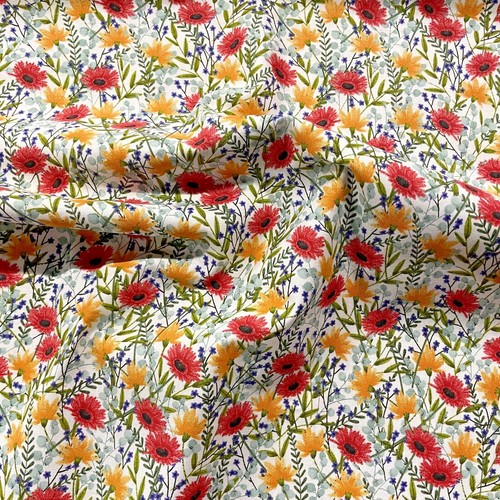 Floral poppy field - field, cotton