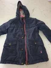 Joules Girls Hooded Winter Coat Fleece Lined Navy Age 5