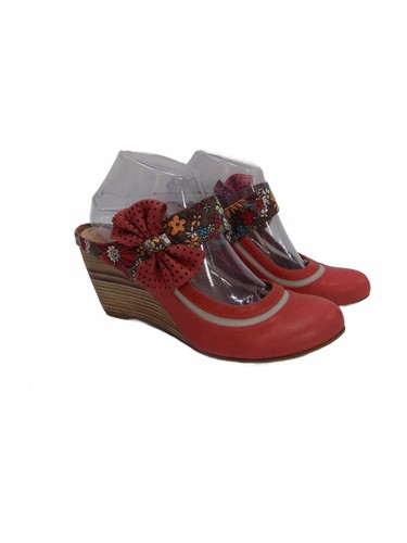 Red leather wedge heel - red,
