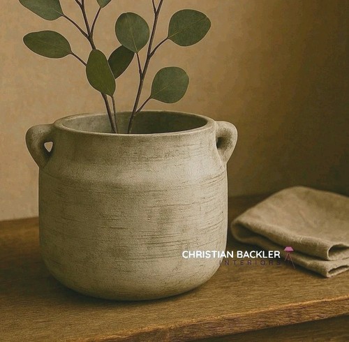Rustic grey ceramic plant - rustic, pot