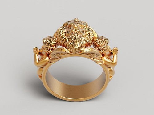 Gold lion ring 925 - lion, sterling