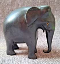 Vintage .Ebony Wood Black Elephant .Carving Hand/Carved Figurine .Art Sculpture