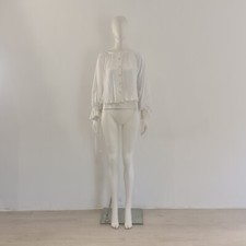 Juliet Dunn White Satin Blouse UK 10 EU 38 Pleat Ruffle Sleeve Shirt Ribbon-Tie