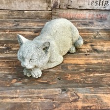 Napping Cat Stone Statue | Outdoor Garden Ornament Kitten Decoration British Pet