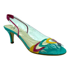 HB Shoes Ladies Size 5 Multi Leather Sandals Slip On Open Toe Heels