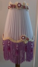 REGAL BESPOKE VINTAGE 8 1/2" CHIFFON PLEATED LAMPSHADE IN WHITE & LILAC STUNNING