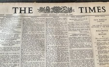 Antique THE TIMES Newspaper  - London Thursday August 25th 1960 - A Great Gift! 