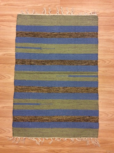 Striped blue beige handloomed - striped,