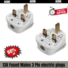 2 Pack 3 Pin Plug UK 13 Amp