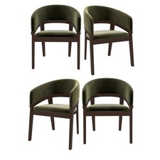 Set of 4 Walnut & Olive Green
