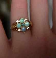 Stunning Antique Art deco Natural Opal & Diamond Daisy Flower Ring 18ct Gold M