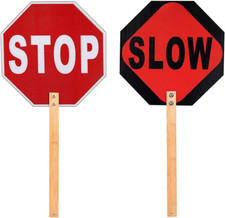 STOP SLOW SIGN ROAD WORKS