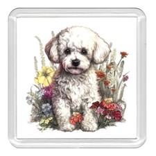 Bichon Frise Puppy Dog & Flower Acrylic Coaster Novelty Drink Cup Mat Great Gift