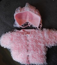 Baby Girls Pink Sparkly Loop Cardigan & Bonnet