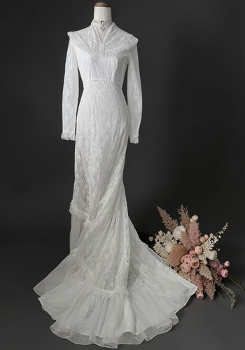 Vintage 1970s lace wedding - vintage,