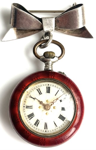 Fob watch silver - and, red