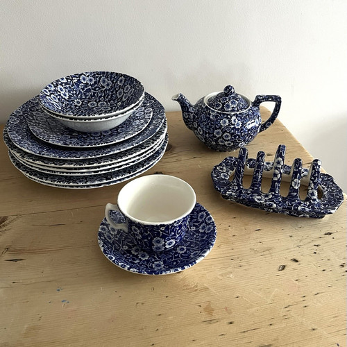Calico blue white floral - &,