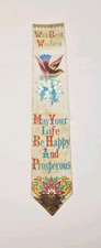 Victorian Silk Bookmark with Embroidered Dove Flowers & Well Wishes, Bollans &Co
