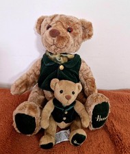 Harrods "Rodney" Bear and Baby Bear Vintage Green Waistcoat 10" Seated 1997