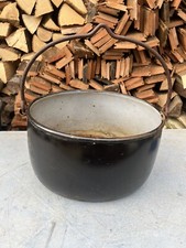Vintage Cast Iron Black Enamel Hanging Cauldron Pot Pan