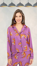 Ex PrettyLittleThings Women’s Satin Tiger Pajama Shirt And Pants Set
