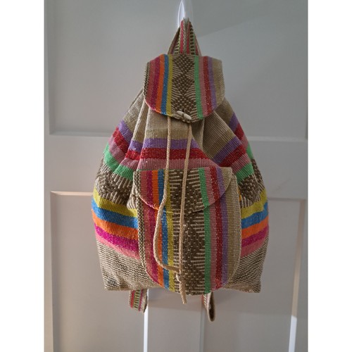 Boho woven striped backpack - woven,