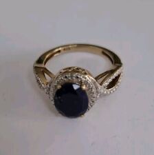 Lapis Lazuli And White Stone Gold Overlay Silver Ring Size O