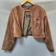VINTAGE LUPO Size 12 Suede Jacket Leather Trim Tan Worn