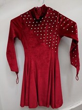 Stunning figure skating Ice Dance competition Velvet Red dress Girl Age 4-6 128c