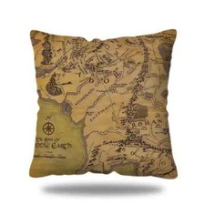 Unusual Lord Of The Rings Middle Earth  Map  Polyester Cushion Cover 18" x 18"