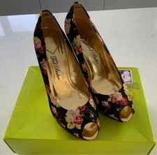 Ted Baker black floral stiletto platform peep toe shoes - Size: 6